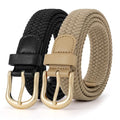 JASGOOD 2 Pack Braided Belts for Women, 1'' Narrow Width Elastic Woven Stretch Fabric Cloth Belts with Gold Buckle - color: G-black+beige, size: Fit Size 29"-32"