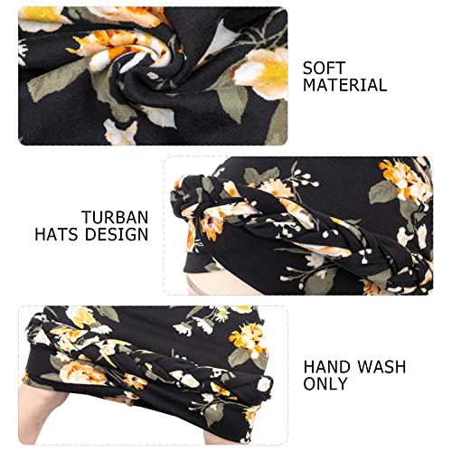 African Women Turban Caps Pre-Tied Twisted Turbans Head Scarf for Women Hair Wraps Cover Beanie Cancer Chemo Headwear - color: Black