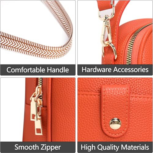 Vegan Leather Crossbody Bag for Women, Multi Compartment Lightweight Shoulder Purse, Casual Daily Crossbody Bag - color: Orange