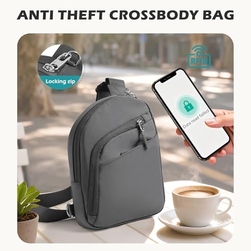 TOPEAST Anti Theft Crossbody Bags for Women Men, Small Sling Crossbody Bag Travel Purse Shoulder Wallet with RFID Blocking - color: 3-dark Grey