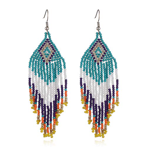 Women Jewellery 4 Pair Multicolor Nation Bohemian Style Tassel Earrings Handmade Beaded Jewelry