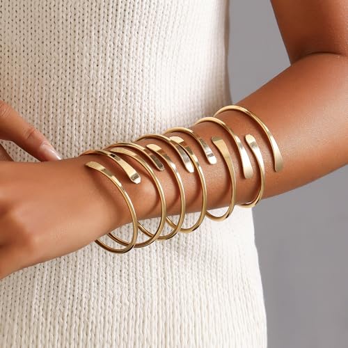 Gold Bangles for Women, 12 Pcs Boho Stackable Bracelets Multi Layer Textured Chunky Bracelets Jewelry Set for Women - color: 6 pcs gold bangles