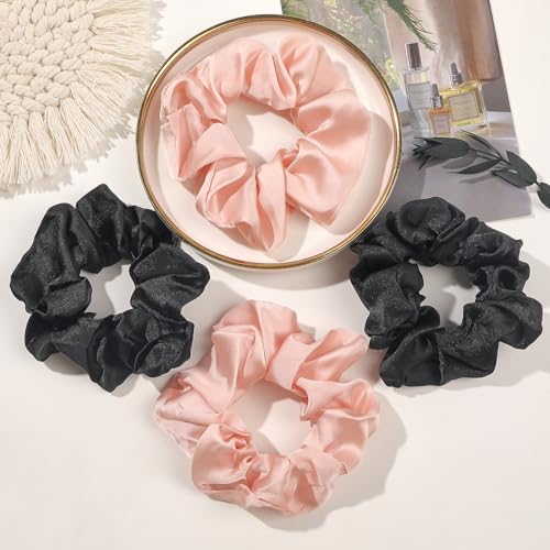 Hair Scrunchies for Women - Hair Ties No Damage Both for Thick Hair or Thin Hair Curl Hair No Crease Scrunchies Ponytail Holder No Hurt Your Hair - color: Black Brown Light pink Gray