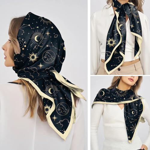Scarf Silk Feeling Square Satin Head Hair Scarf Wrap 27.5 Inches Headwear Aesthetic Cute Decoration Women Girls - color: V-16-sun Moon
