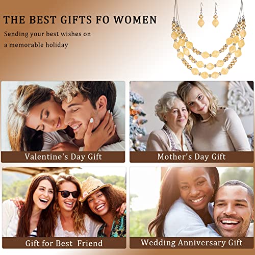 3 Layered Chunky Statement Necklace for Women Beaded Strand Necklaces with Earring Fashion Costumes Collar Necklace Jewelry Sets Gifts for Women - color: Champagne