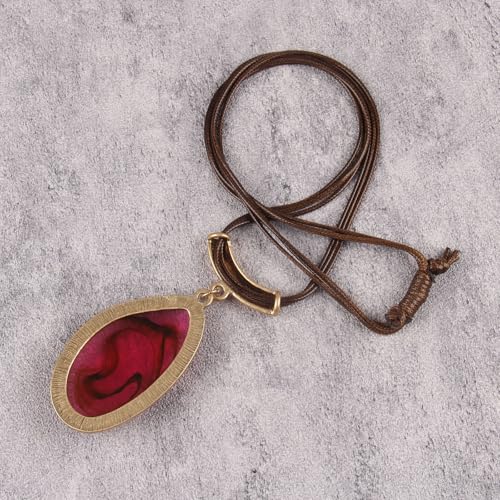 Leather Necklace for Women Large Pendant Hippie Choker Necklace Vintage Sweater Necklace Chunky Boho Necklaces for Women - style: Long Pendant Necklace Boho