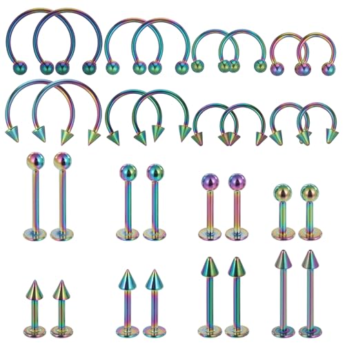 64 PCS Jewelry Lip Barbell Ring Lip Rings Vertical Labret Medusa Snake Bite Earring Piercing Jewelry Helix Earring Daith Tragus Cartilage Studs Steel for Women Men - color: Multiple colors