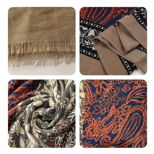 Paisley Pashmina Feel Shawls Wraps for Women Rave Scarf Soft Silky Exotic Boho All Seasons - color: Brown
