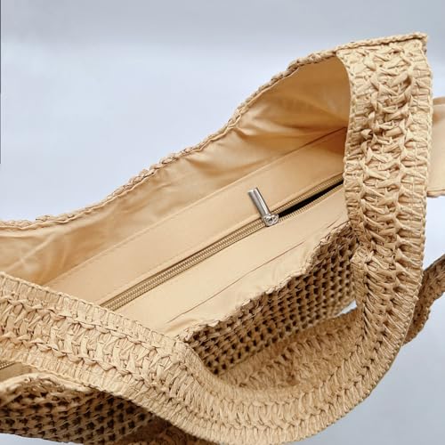 Aphoraeny Straw Beach Bag Buckets Totes Handbag Shoulder Tote Bag Straw Purse Summer Purse Women Summer Handbag - color: C-brown