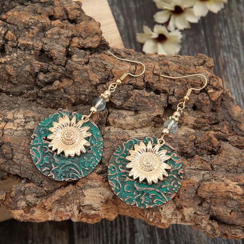 Boho Teardrop Earrings, Handmade Copper Bohemian Earrings, Dangle Antique Ethnic Jewelry for Women - color: Brass Set