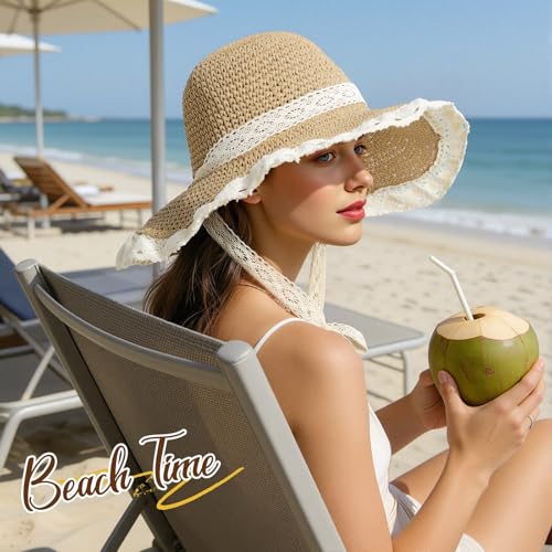 Beach Hats for Women - Beach Hat Womens UPF 50+, Packable Sun Hat Women Roll Up, Wide Brim Straw Hat for Women - color: Beige Sun Hat