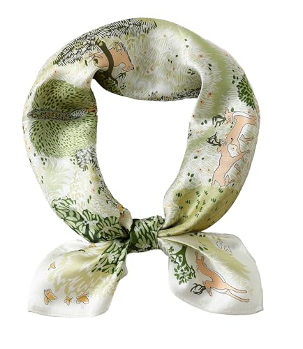 STARWHISPER 100% Pure Mulberry Silk Square Scarf-27''x27 Lightweight Hair Scarves Headscarf Night Sleeping with Gift Packed - color: Green Harmony