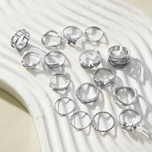 CHICUTIE Gold Knuckle Rings Set For Women Stackable Joint Finger Midi Rings Dainty Cubic Crystal Zirconia Hollow Twist Cute Pack Jewelry Gift - style: 22PCS SILVER
