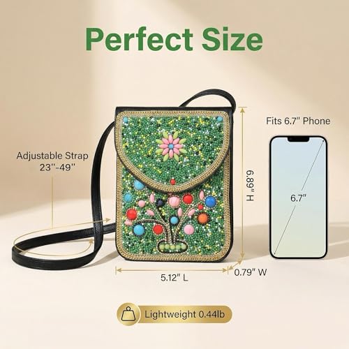Small Crossbody Bags for Women Designer Cell Phone Bag Boho Shoulder Wallet Purse - color: Tree-green