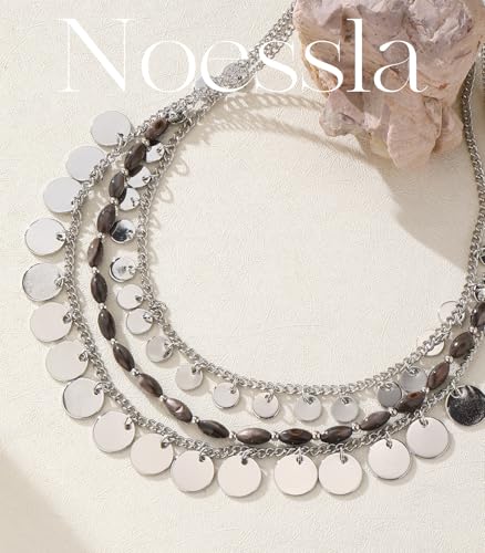 Noessla Layered Beaded Chunky Necklace for Women Boho Two-color Shell Statement Necklace Fashion Collar Costume Jewelry Gifts for Mum - color: 94-Black