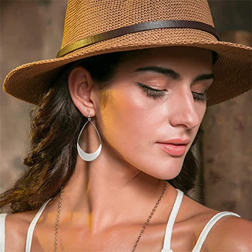 MALOYANVE Teardrop Earrings for Women Boho Fashion Large Gold Silver Waterdrop Simple Lightweight Hollow Metal Drop Dangle Statement Earrings Jewelry Gifts - color: Silver