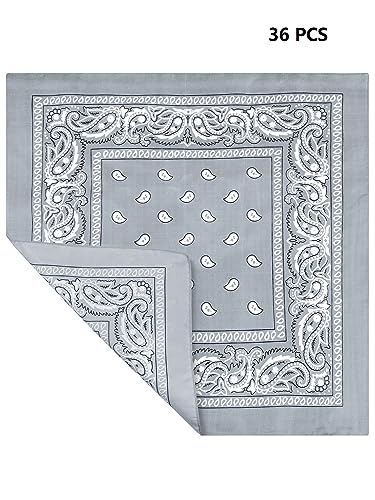 Unittype 36 Pieces Paisley Bandana Cowboy Bandanas Sports Novelty Headband Square Scarf Outdoor for Western Party Costume - color: Light Gray, style: Simple Style
