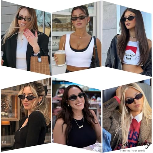 90s Sunglasses for Women Men Retro Small Oval Sunglasses - color: Black/Grey
