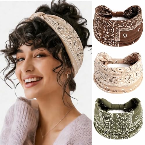 Bandana Headband Boho Head Bands For Women Wide Head Wraps Soft Turban Headband African Paisley Hair Bandana Scarf Headbands Stretchy Hair Band For Women Teen Girls - color: Style 148