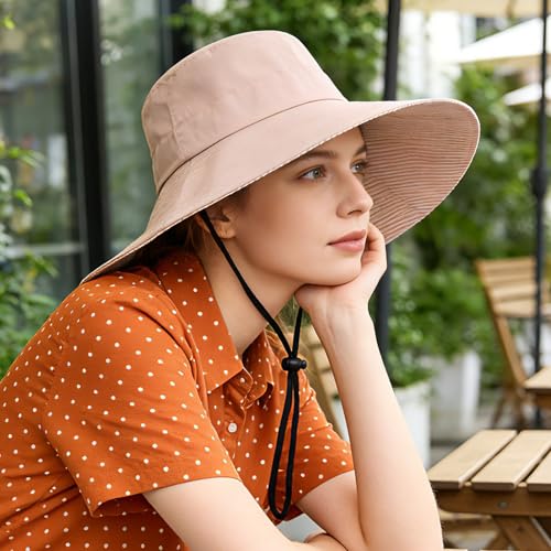 Sun Hats for Women Wide Brim Foldable Beach Hat UV UPF50+ Summer Sun Protection Bucket Hat for Outdoor, Gardening, Travel - color: Pink