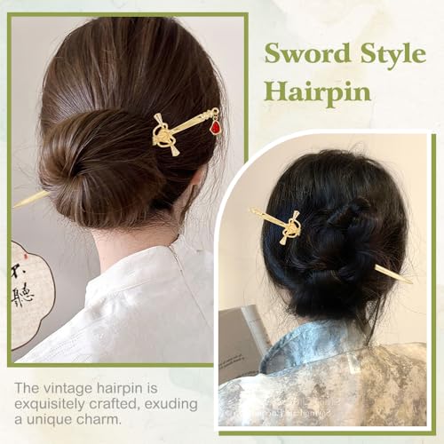 inSowni 8 Pieces Retro Gothic Medieval Metal Sword Hair Sticks with Crystal Pendant Chopsticks Long Hair Pins Bun Updo Holders Hair Accessories for Women Girls