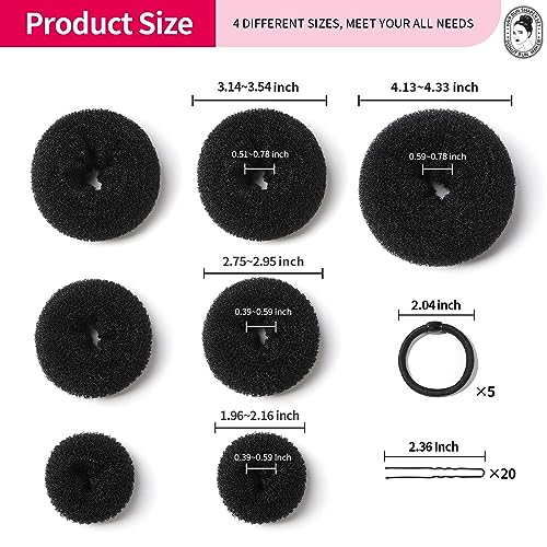 Teenitor Hair Styling Kit: 5 Bands, 20 Bobby Pins, 7 Chignons (2 Small, 2 Medium, 1 Large, 1 Extra-Large), Black - color: C-Black