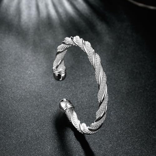 925 Sterling Silver Bracelets Open Adjustable Bangle Bracelet Teardrop Water Drop Cuff Bangles for Women - color: Pattern 9
