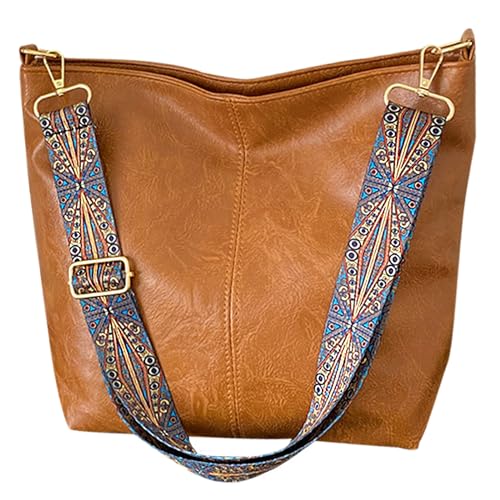 Hobo Bags for Women Crossbody Bag Guitar Strap Purse Vegan Leather Shoulder Handbags Boho Purses Tote Bucket Bag - color: Orange