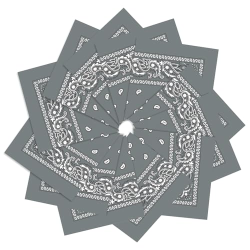 12 Pack Bandanas Unisex Paisley Cowboy Bandanas Bulk Multi Purpose Headband Scarf for Men Women Costume - color: Gray, style: Classic