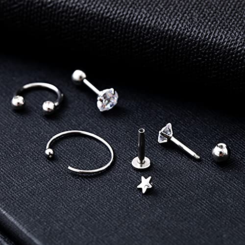 REVOLIA 32Pcs Stainless Steel Cartilage Stud Earrings for Women Conch Helix Tragus Daith Conch Hoop Earing Piercing Jewelry Set - color: Silver-tone