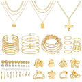NEWITIN 44 Pieces Chunky Gold Jewelry Set for Women Fashion Costume Jewelry Gold Plated Chunky Necklace Chain Bracelet Ring Hoop Earrings Set for Women - color: Gold C