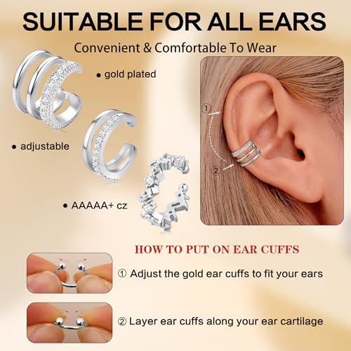 Dochais Ear Cuffs Non-Piercing Earrings for Women Cute Small Clip-On Cartilage Earring 14k Gold Plated Dainty Fake Piercings Earings - style: S3