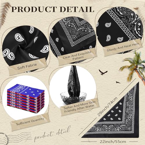 Suhine 24 Pcs Bandanas Bulk for Women Men 22 x 22 Inch Paisley Outdoor Headband Cowboy Handkerchief Summer - color: Black, Red, Blue