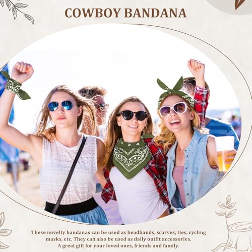 12 Pack Bandanas Unisex Paisley Cowboy Bandanas Bulk Multi Purpose Headband Scarf for Men Women Costume - color: Olive Green, style: Classic