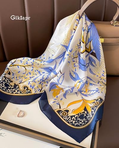 Satin Bandana Headscarf for Women Silky Hair Scarves for Fashion Lightweight - color: 11-blue Leaves