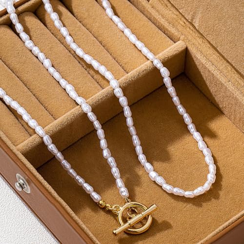 Red Beaded Necklace for Women Choker Gold Toggle Clasp Layered Stack Dainty Statement Western Boho Trendy Summer Vacation Necklaces Birthday Jewelry Gifts - color: D:pearl Necklace