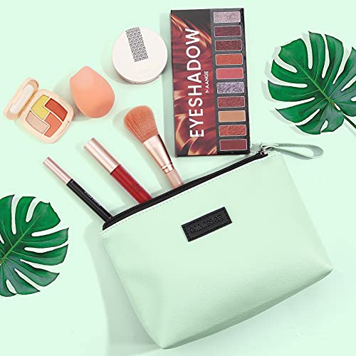 MAANGE Cosmetic Bags for Women Small Makeup Bag for Purse Pu Leather Makeup Pouch Travel Makeup Bag with Zipper Make Up Bag for Travelling - color: Blue + Green
