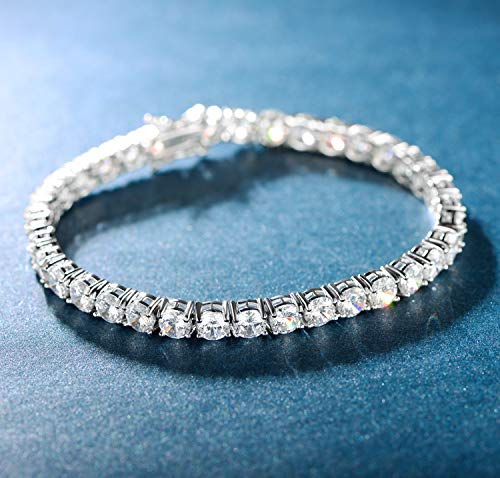 MDFUN 18k White Gold Plated CZ Tennis Bracelet, 4MM Cubic Zirconia Charm Bracelet for Women Men - style: 6.5" tennis bracelet