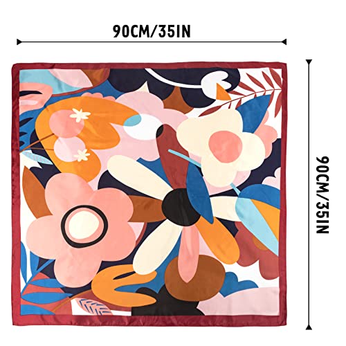 NZKNP Silk-Like Head Scarf - Women's Bandana Wraps - color: 12-colorful Flowers, size: 35"*35"