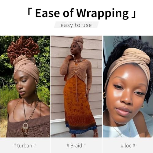 Head Wraps for Black Women, Breathable Headwrap Soft Long Hair Wraps Wide Headscarves for Locs Braids - color: Camel