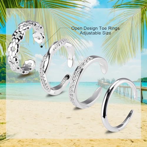 Toe Rings for Women, Adjustable Toe Rings Simple Open Band, Summer Beach Foot Jewelry Set gold Toe Ring - color: Silver
