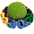 Handmade Crochet Bucket Hat for Women Boho Chic Slouchy Design Colorblock Ruffled Brim Festival&Daily Crochet Hat - color: Green Crown