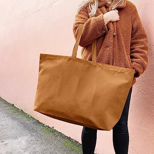 Large Canvas Tote Bag-Extra Big Shopping Beach Totes Bags Reusable Largest Grocery Plain Solid Bag 28"x8"x16" - color: Brown
