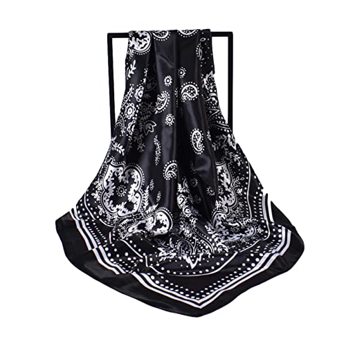35 x 35 Women's Fashion Pattern Large Square Silk Like Hair Scarf Head Sleeping Wrap Satin Neck Bandana for Gift… - color: Green Black Pink - Retro - 3pcs