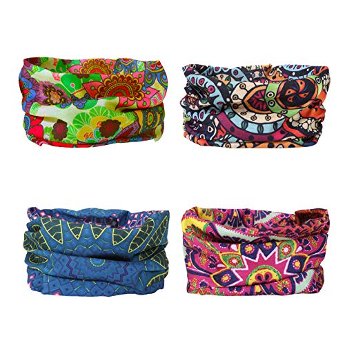 4 Headband Bandana Balaclava Half Face Mask Shield Head Hair Scarf Neck Gaiter Hat Multipurpose For WoMen Men Breathable Reusable Washable Bohemian Red Blue Yellow - color: 4x Bohemia Flower Face Mask