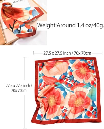 Dailyacc Hair Bandanas Scarf For Women Lightweight Fashion Neck Silk Satin Head Scarves For Sleeping Handbags Scarf - color: 20-large Flower/27.5*27.5in