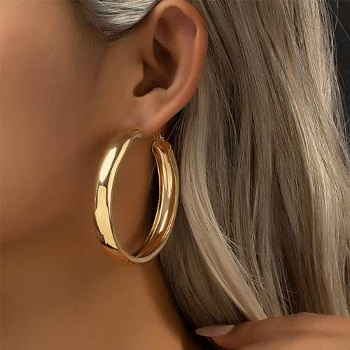 Large Hoop Earrings Lightweight Chunky Earrings for Women Chunky Earrings Big Hoop Earrings for Wedding - style: Hoop-G-01