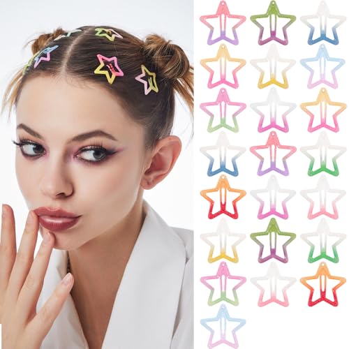 Star Hair Clips Snap Hair Barrettes Non Slip Star Hair Accessories Gradient Colors Metal Hair Clips for Girls Women - 22 PCS - color: 22 P - Gradient Colors