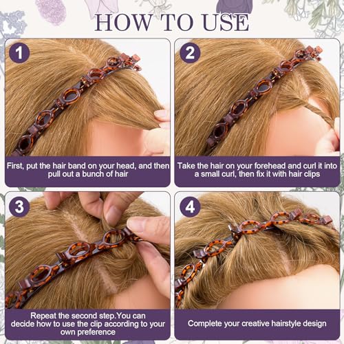 2 Pcs Headband with Clips, 90s Butterfly Hair Clips Headband with Teeth for Women, Braided Weave Bangs Non-Slip Clip Headbands Hair Accessories for Styling Decoration- Light Brown, Light Brown - color: 2 Pcs Light Brown