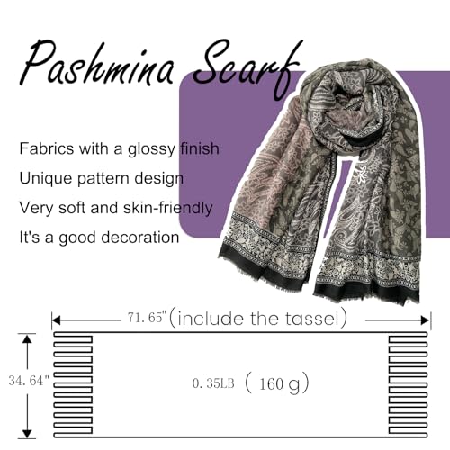 Paisley Pashmina Feel Shawls Wraps for Women Rave Scarf Soft Silky Exotic Boho All Seasons - color: Grey Pink